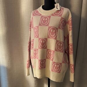 Jessica Simpson Pink and Cream Checkered Smiley Sweater